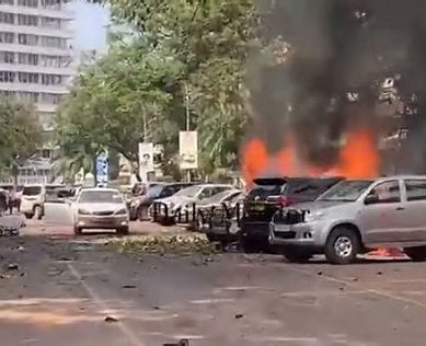 Suspected terrorists explode two bombs near Uganda parliament, kill two and cars set on fire