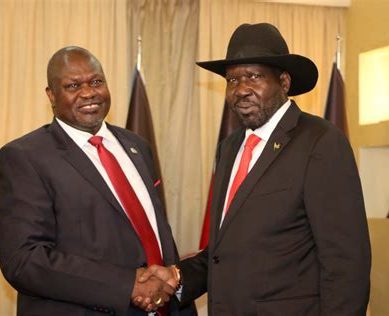 South Sudan’s president and deputy shake hands to reenergise ‘revitalised peace agreement’