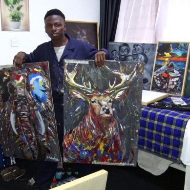 Born and raised in slums of Kenya’s industrial town of Thika, young student defies odds to earn a living from fine art