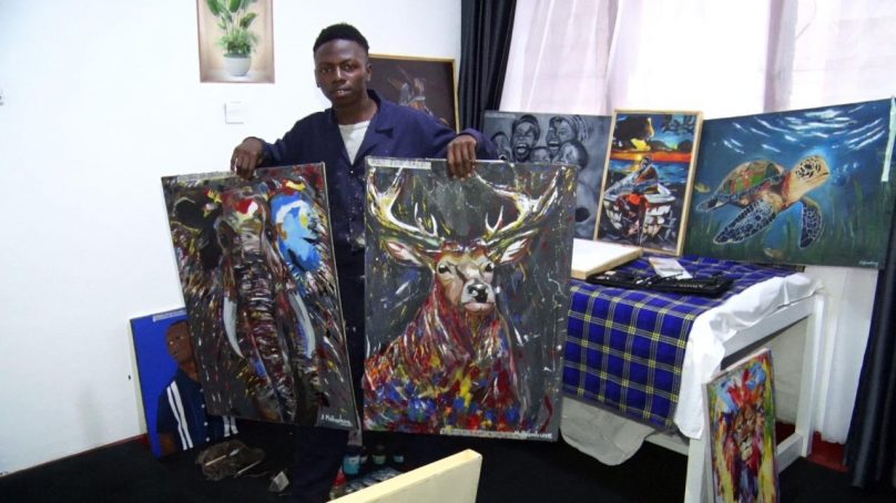 Born and raised in slums of Kenya’s industrial town of Thika, young student defies odds to earn a living from fine art