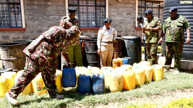 In the cutting of a drink: No nonsense police in Kakamga North seize and destroy 2,700 litres of bootleg Nubian gin
