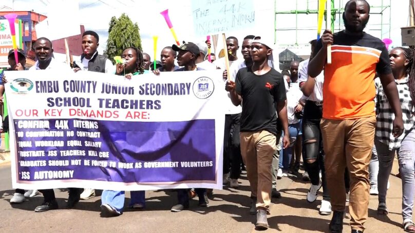 Over 700 intern teachers in Embu protest delayed absorption by TSC on permanent and pensionable terms