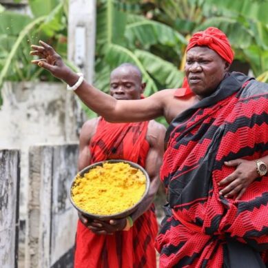 Hundreds of Ghana’s Ga ethnic community assembled in capital Accra to celebrate annual Homowo festival