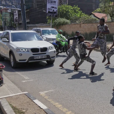 Hopelessness from soaring joblessness force young Kenyans to resort acrobatics to earn a painful penny during Nairobi’s traffic gridlocks